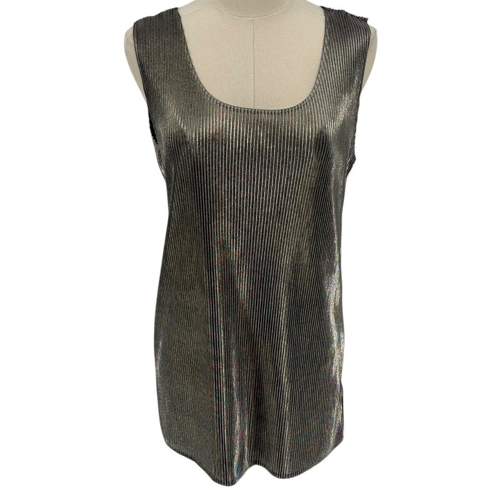 Younique Black Metallic Pleated Sleeveless Tank Top Size 18 20
